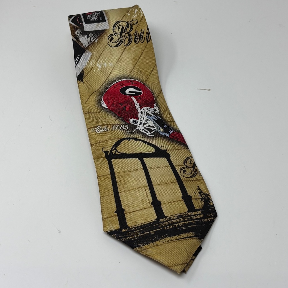Larson Mens Wide Neck Tie Gold Black Red University of Georgia Bulldogs Silk